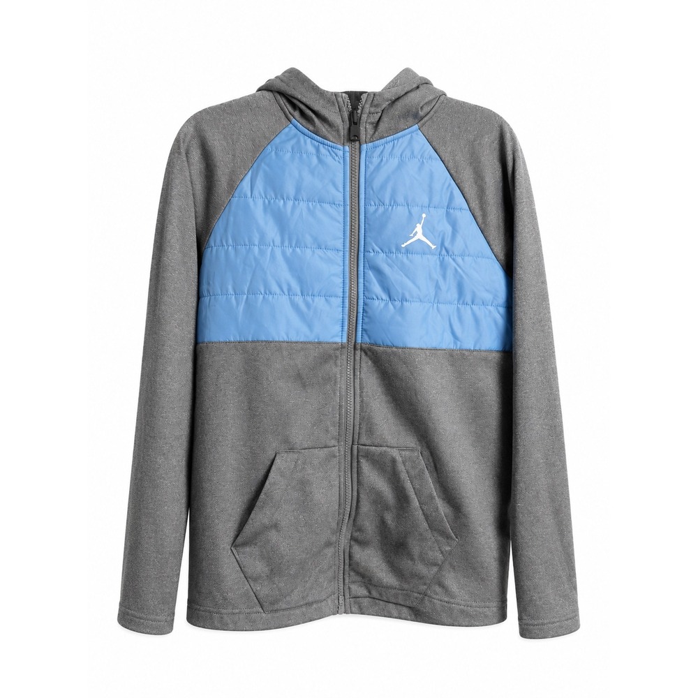 Jordan Boys Large 12-13 Gray Blue Full Zip Hooded Jacket Quilted Athletic L